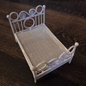 Metal Doll Bed 3x2x2 Inches Furniture White Coil Dollhouse Miniature Bedroom